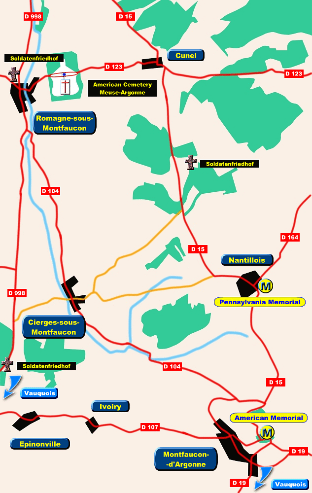 General map of the area around Montfaucon
