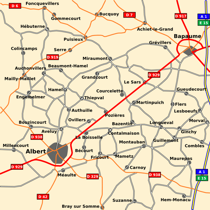 General area of the battle of the Somme