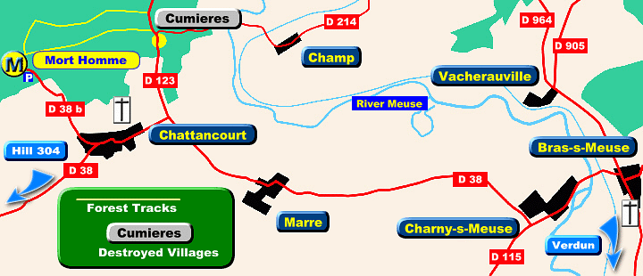 Map of the area around Mort Homme