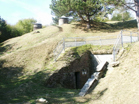 One of the entrances and looking up at two of the ventilation shafts