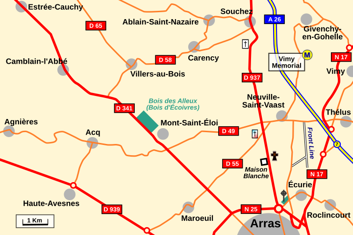 Map: General area of Écurie and Mont St Eloi