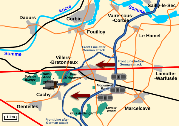 Rough Map: Villers-Bretonneux 24 April 18