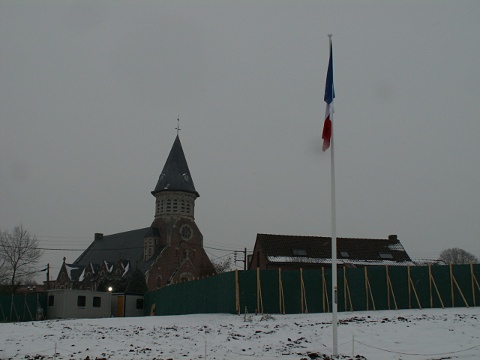 A grey and snowy sky