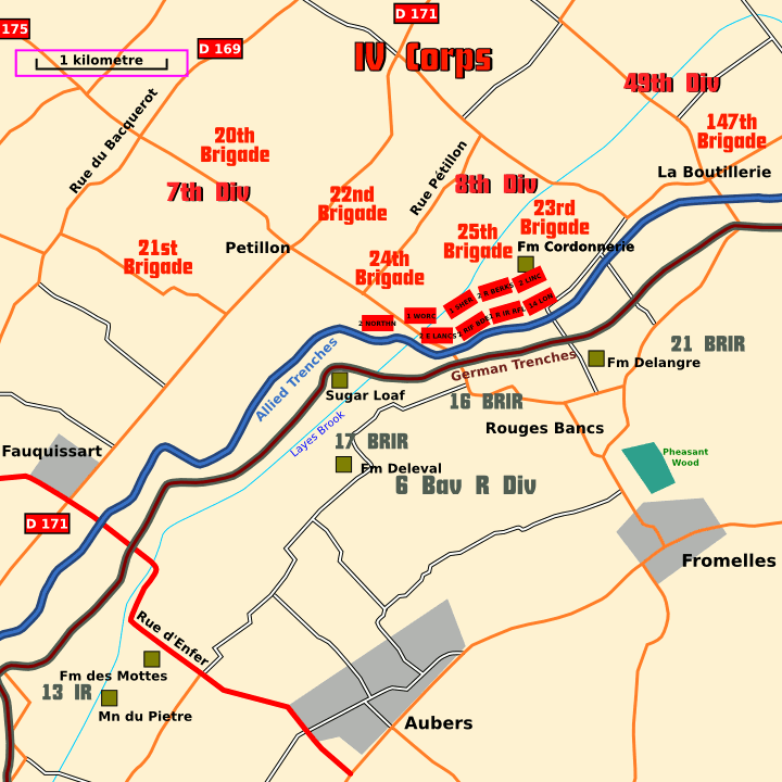 Map showing Aubers Ridge 9th May 1915 : Northern Sector