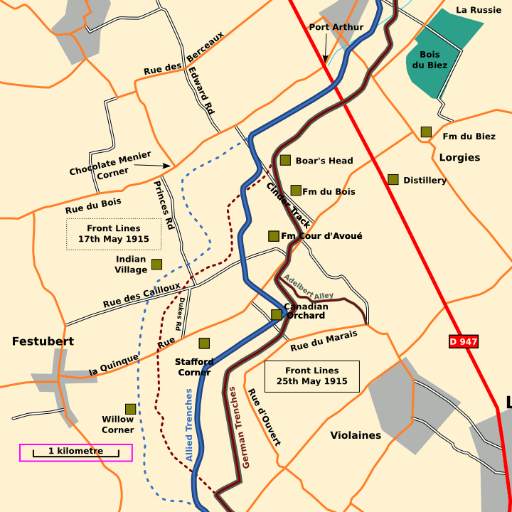 Festubert:  map showing the ground gained in May 1915