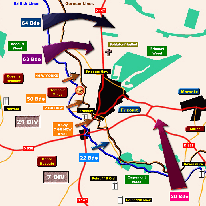 Map Fricourt: 1st July 1916
