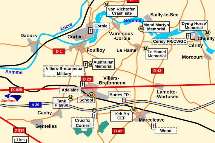 Map: General area of Villers-Bretonneux