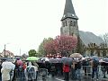 It was difficult to judge numbers in the mass of umbrellas