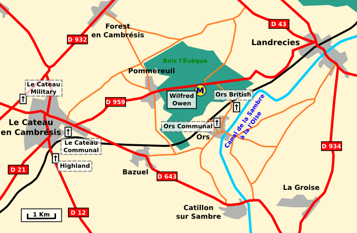 Map of area around le Cateau