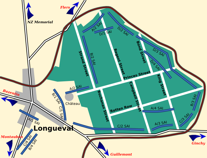 Map showing Delville Wood and SA Brigade