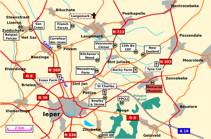 General area of the 2nd Ypres gas attacks