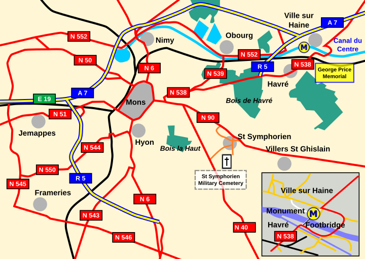 Map: George Price monument at Ville sur Haine